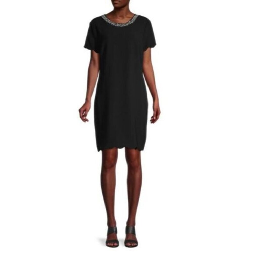 Karl Lagerfeld Womens Black Embellished Pearl Cocktail Sheath Dress SZ 8 NWT